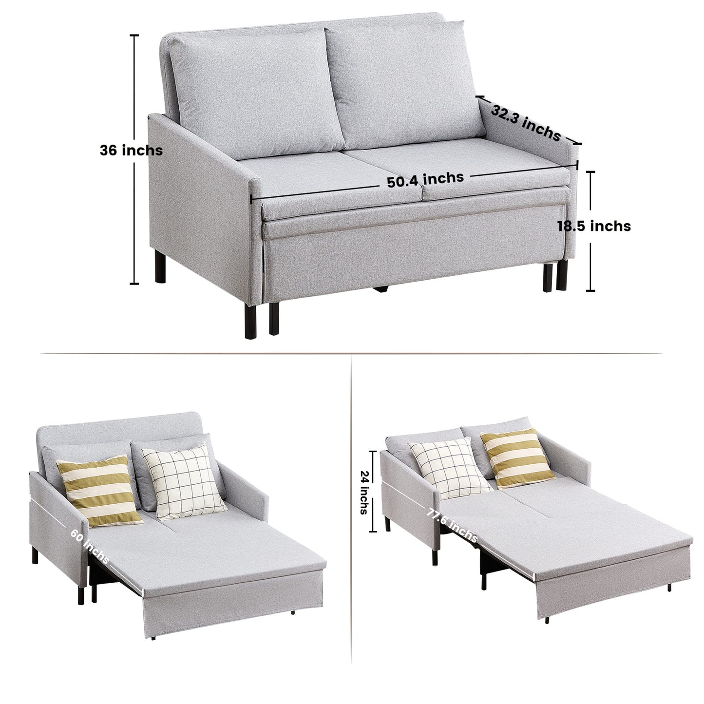 Pull Out Sofa Bed, Convertible Sleeper Sofa, Loveseat Sofa Bed with Storage, Sleeper Sofa Couch, Couches for Living Room, Bedroom, Balcony, Linen