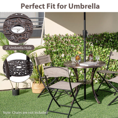 Patio Cast Aluminum Table 31 Inch Diameter Round Table with Umbrella Hole