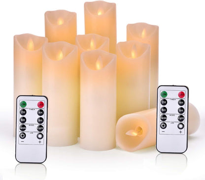 ED Candles Flameless Candles  Set of 9 Real Wax Pillar Flickering Battery Candles With10-key Remote Control Timer 300 Hours