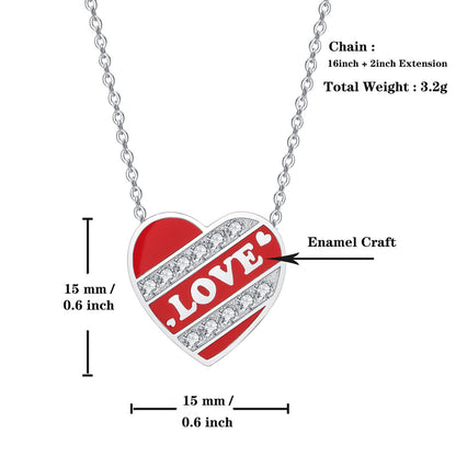 Sterling Silver 5A CZ Diamond Enamel Love Heart Pendant Necklace for Women