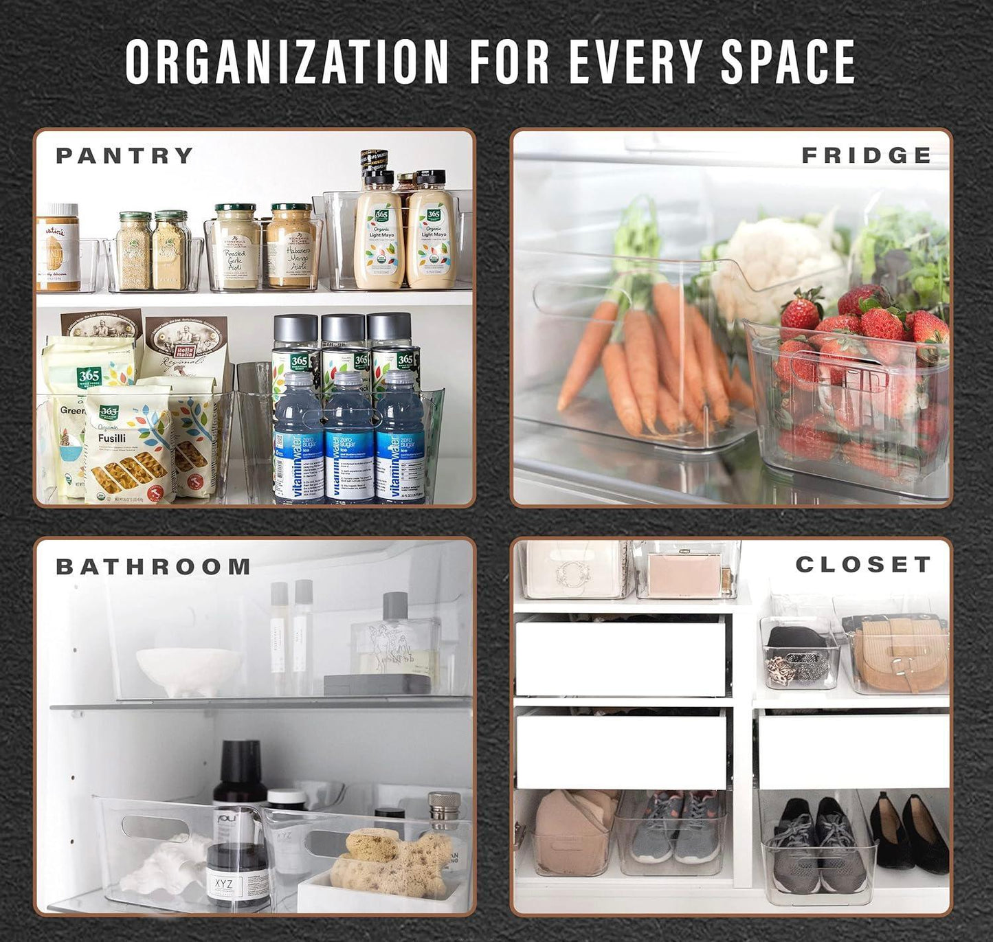 Clear Space Plastic Bins 3 Piece Set-1 Large, 1 Medium, 1 Small-Perfect Kitchen Organization or Pantry Storage – Fridge Organizer, Cabinet Organizers, Storage Bins,, Pantry Organizer, Clear Storage Containers