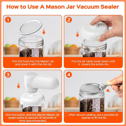 Mason Jar Vacuum Sealer Kit Portable Cordless Electric Mason Jar Vacuum Sealing Machine food Preservation seal clip