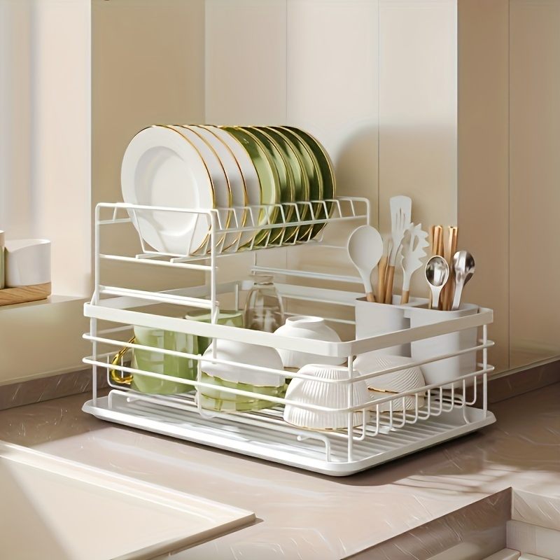 1 piece kitchen utensil drain rack countertop organizer double dish rack metal storage rack