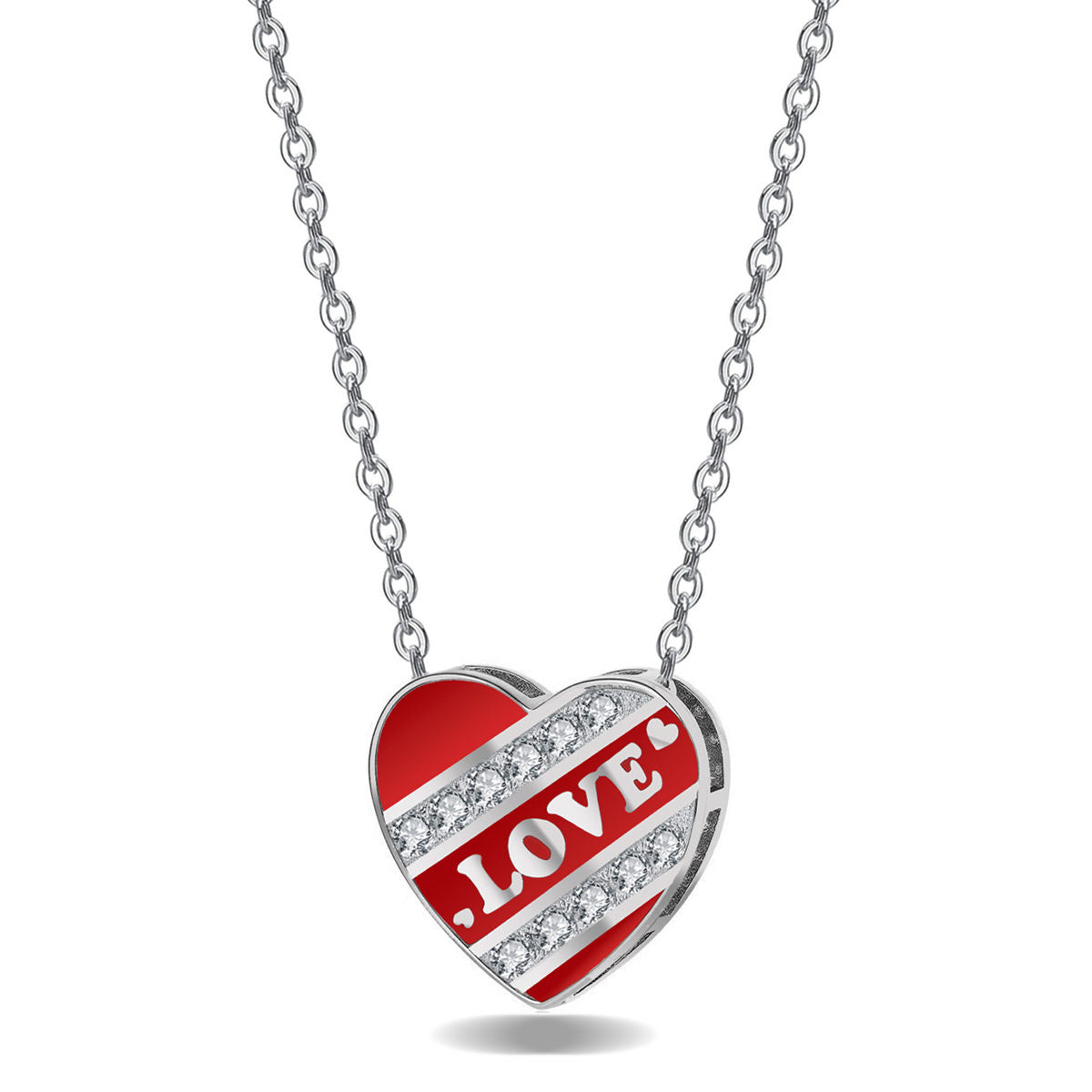 Sterling Silver 5A CZ Diamond Enamel Love Heart Pendant Necklace for Women