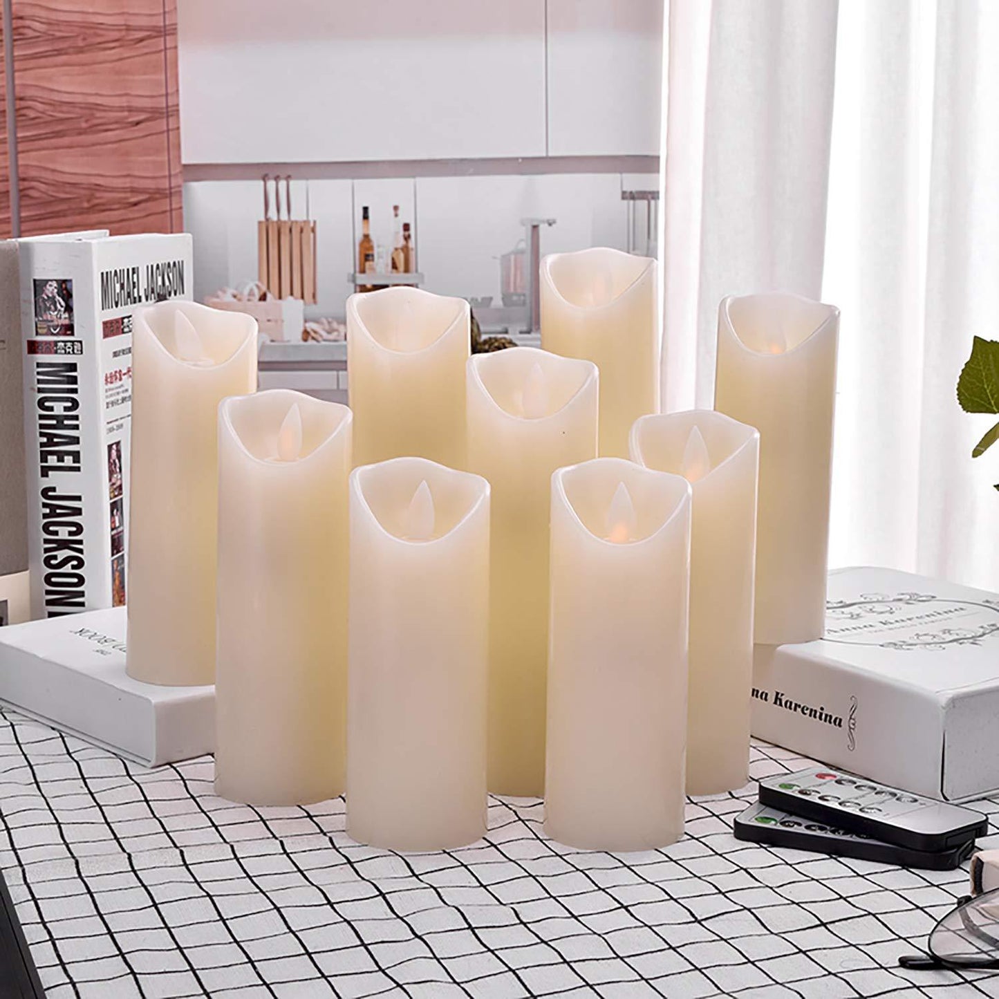 ED Candles Flameless Candles  Set of 9 Real Wax Pillar Flickering Battery Candles With10-key Remote Control Timer 300 Hours