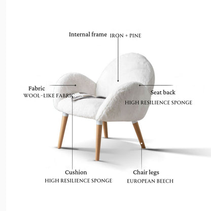 Qokori 100% Solid Beech Wood Chair Frame,Sherpa Chair,Faux Wool White lounge chair,Chairs for Bedrooms Living Room&quot;