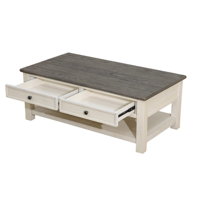 Dark Grey MDF Top and White Oak Drawer Living Room Storage Table