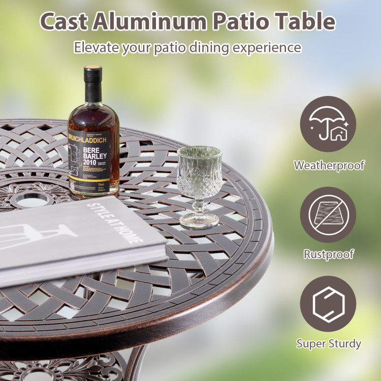 Patio Cast Aluminum Table 31 Inch Diameter Round Table with Umbrella Hole