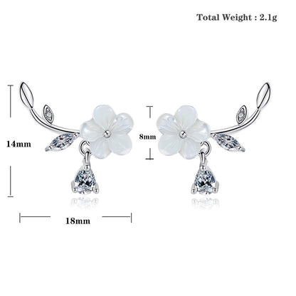 Emma Manor 925 Silver Natural Shell Plum Flower Stud Earrings