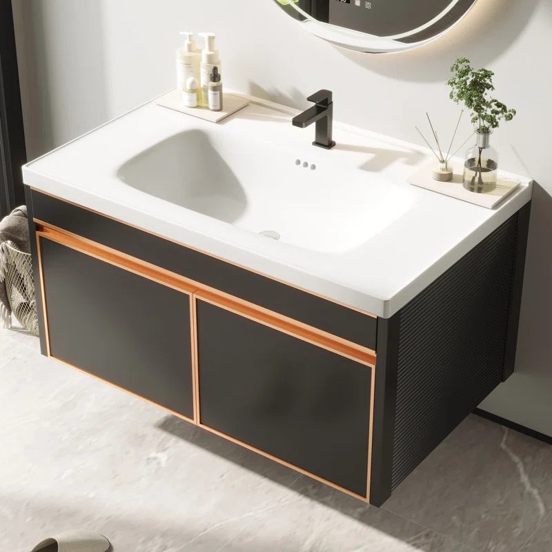 Wall Mounted Single Bathroom Vanity Aluminum Cabinet with Ceramic Top