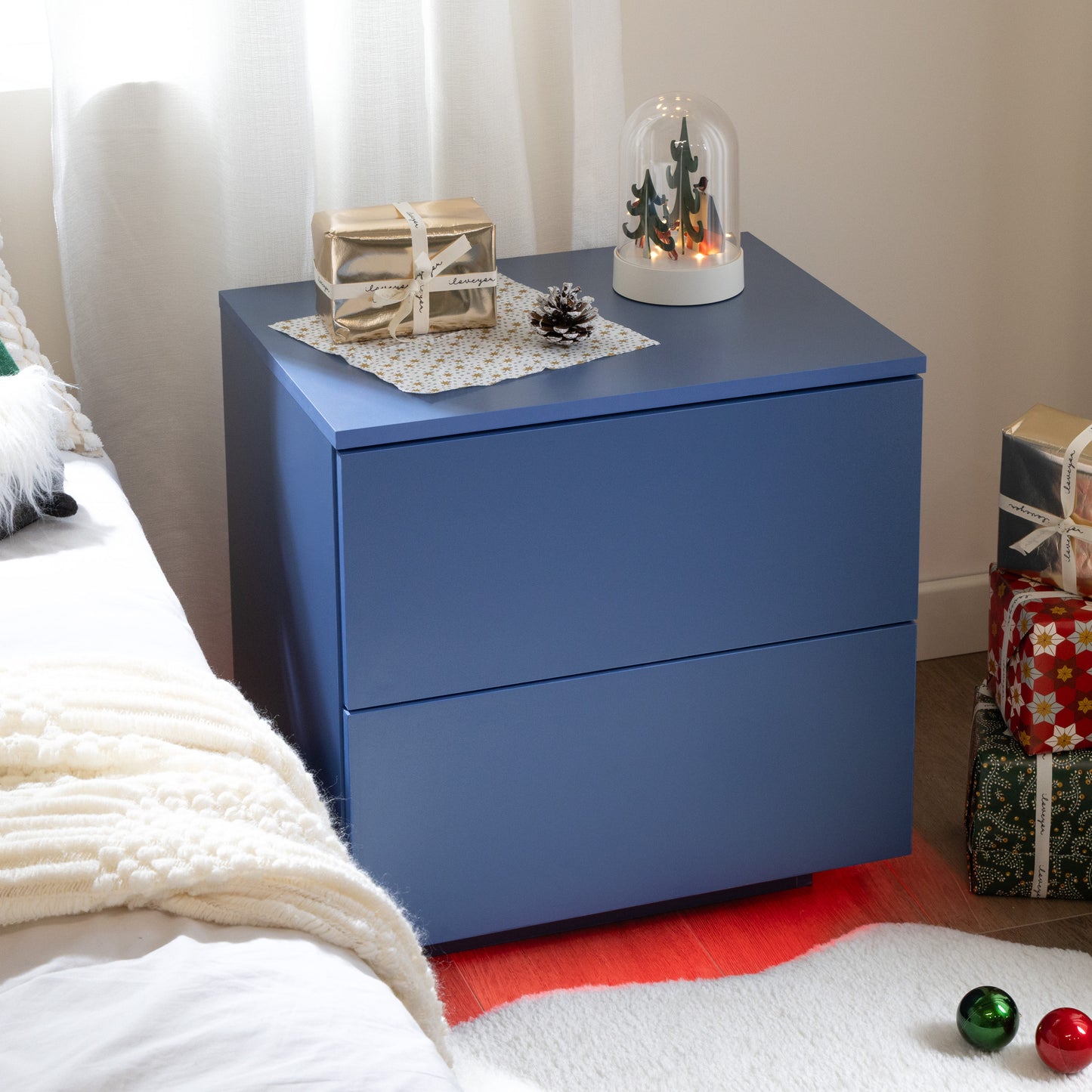 Nightstands LED Side Tables Bedroom Modern End Tables with 2 Drawers for Living Room Bedroom Blue