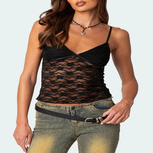 Women's Short Lace Spaghetti-strap Camisole Top