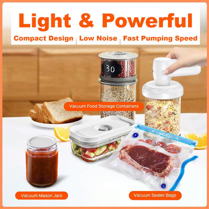 Mason Jar Vacuum Sealer Kit Portable Cordless Electric Mason Jar Vacuum Sealing Machine food Preservation seal clip