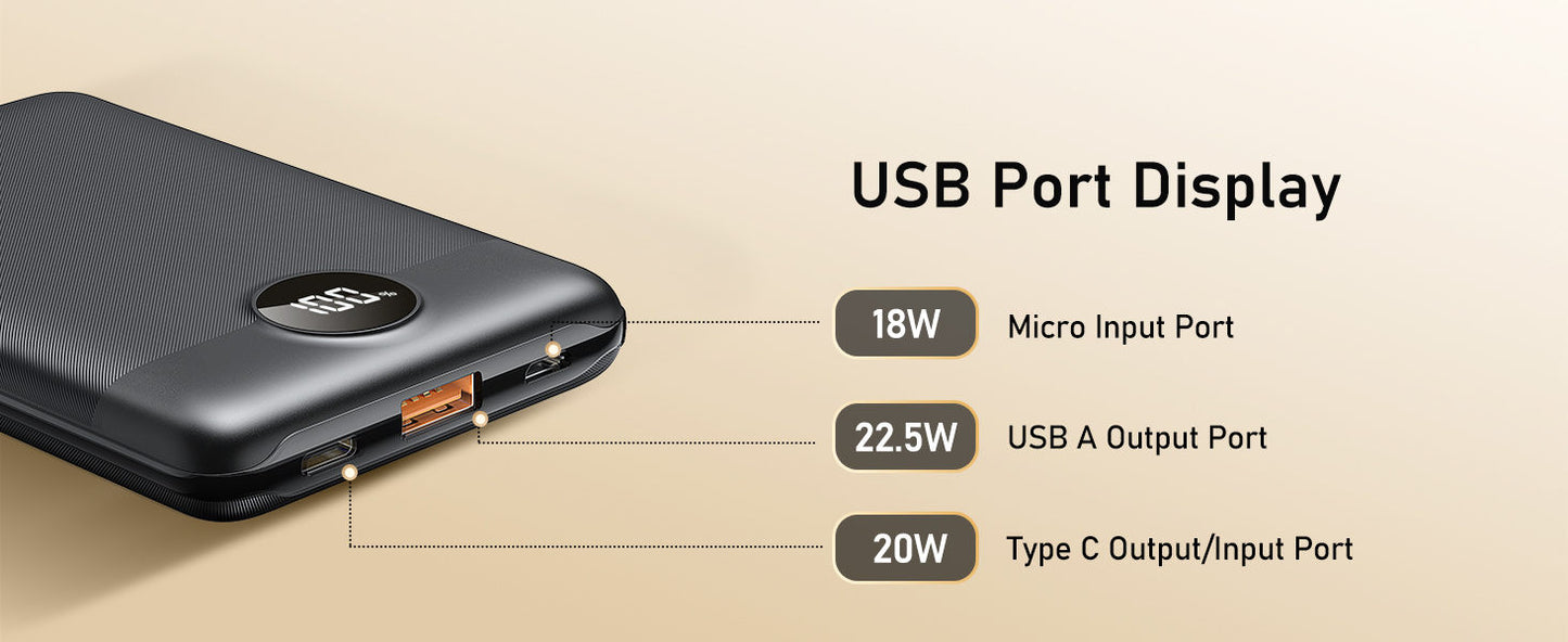 Mini Power Bank 10000mAh, 22.5W Fast Charging Small Portable Charger with PD 3.0 &amp; QC 3.0,USB C Slim Lightweight iPhone Charger, Dual Output Compatible with iPhone, Samsung,Travel Must Haves