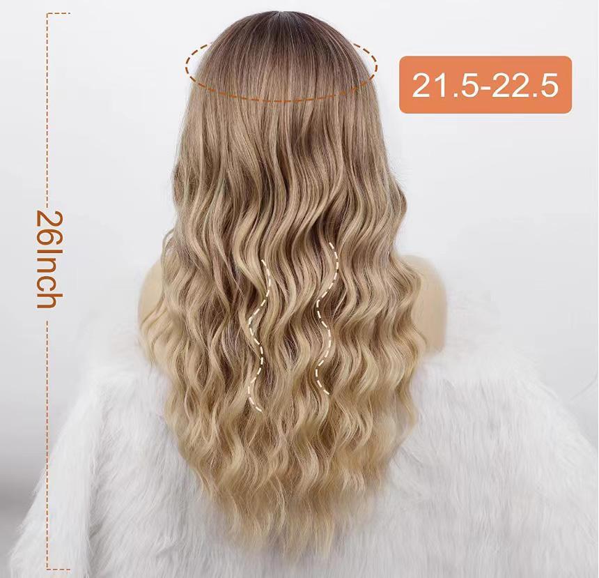 26 Inch Long Ash Blonde Wig with bangs Natural Wavy Hair -