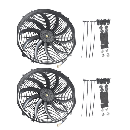 Pair 16&quot; Universal Slim Fan Push Pull Radiator Cooling 12V 120W w/Mount