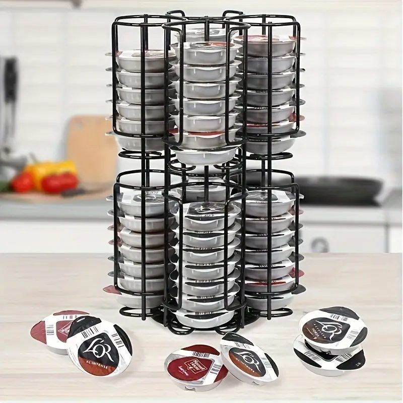 1Pc 4 rows of 64 Coffee Capsule Organizer High Quality Carbon Steel Rustproof and Non-slip Capsule Display Rack Kitchen Storage Equipment and Storage