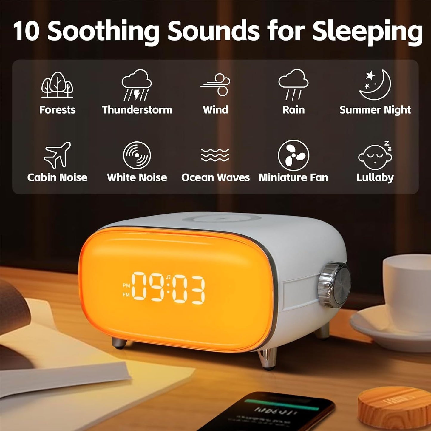 wireless charging Bluetooth wake-up light bedside desk preferred with clock display and light 15W