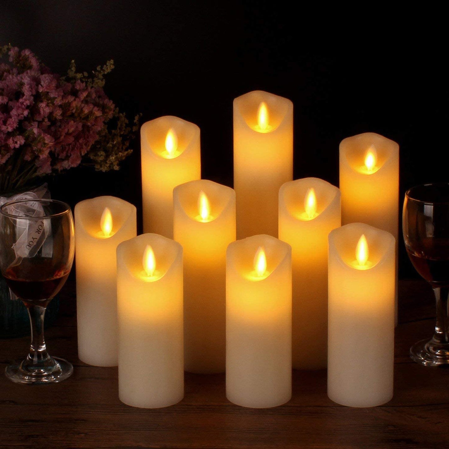 ED Candles Flameless Candles  Set of 9 Real Wax Pillar Flickering Battery Candles With10-key Remote Control Timer 300 Hours